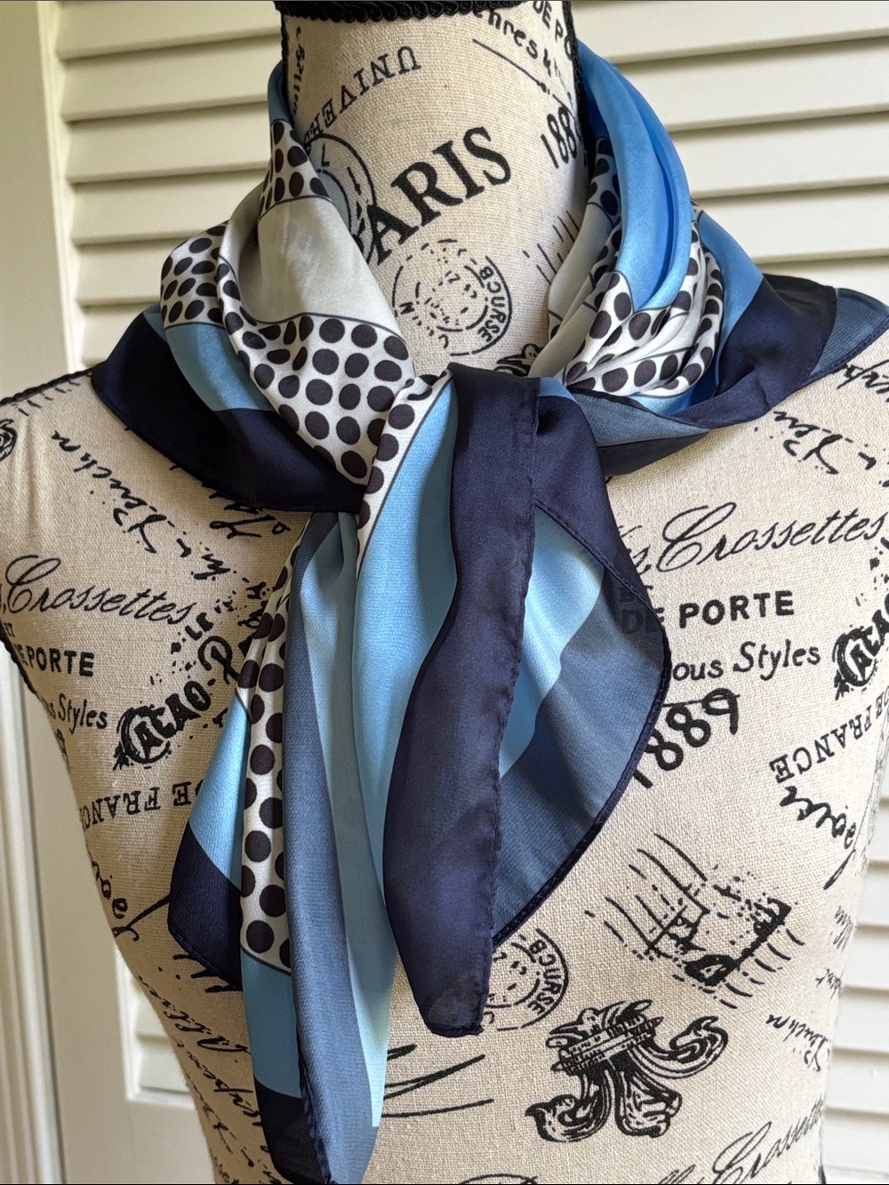 Blue Black White Geometric Square Scarf Silky Abstract Print